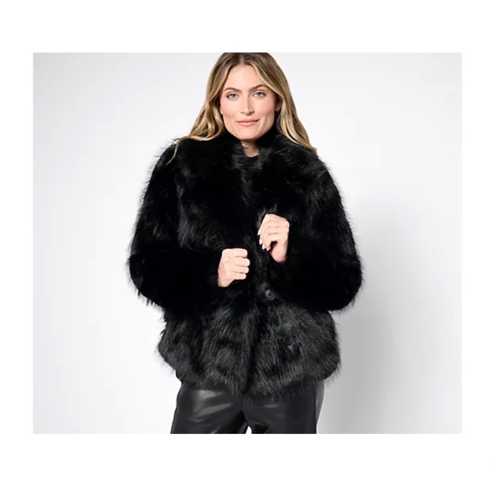 Fabulous Furs Black Faux Fur Jacket